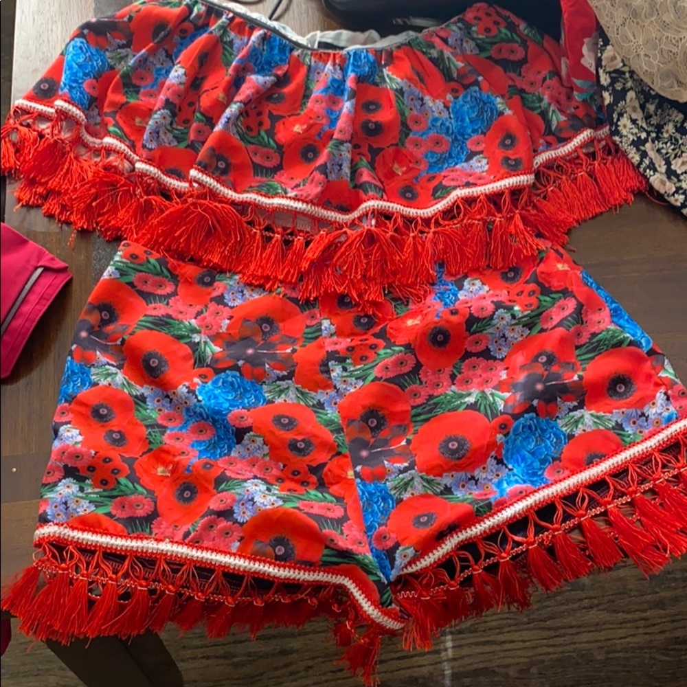 Two piece red fringe set
